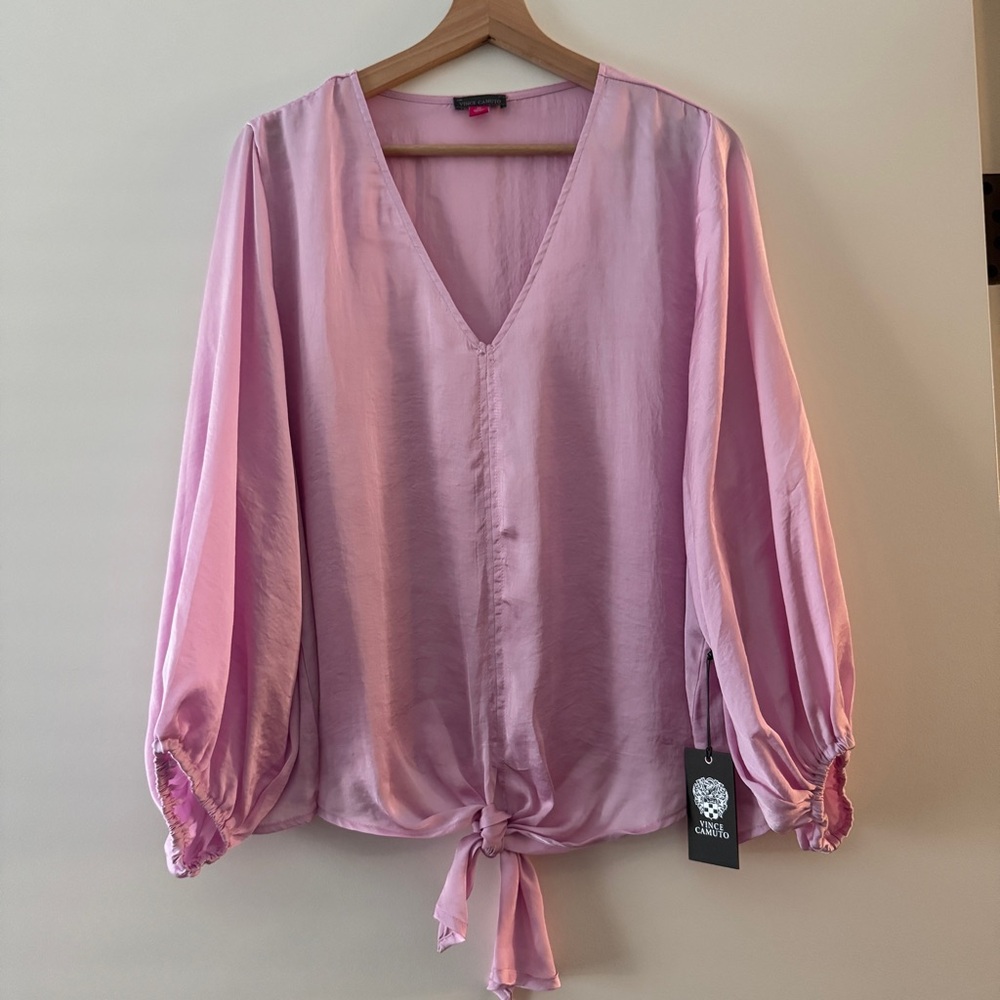Vince Camuto Satin Tie-Hem Blouse